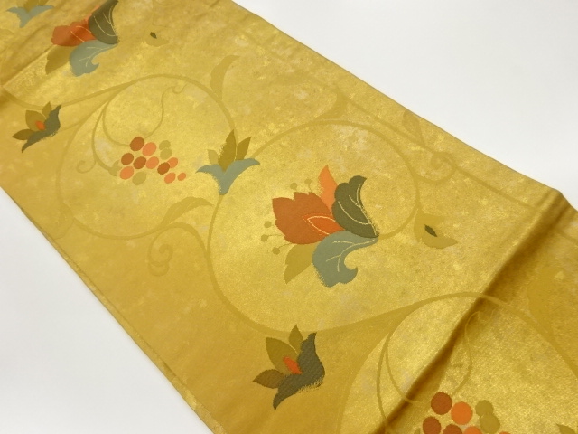 金彩葡萄花唐草模様織出し名古屋帯